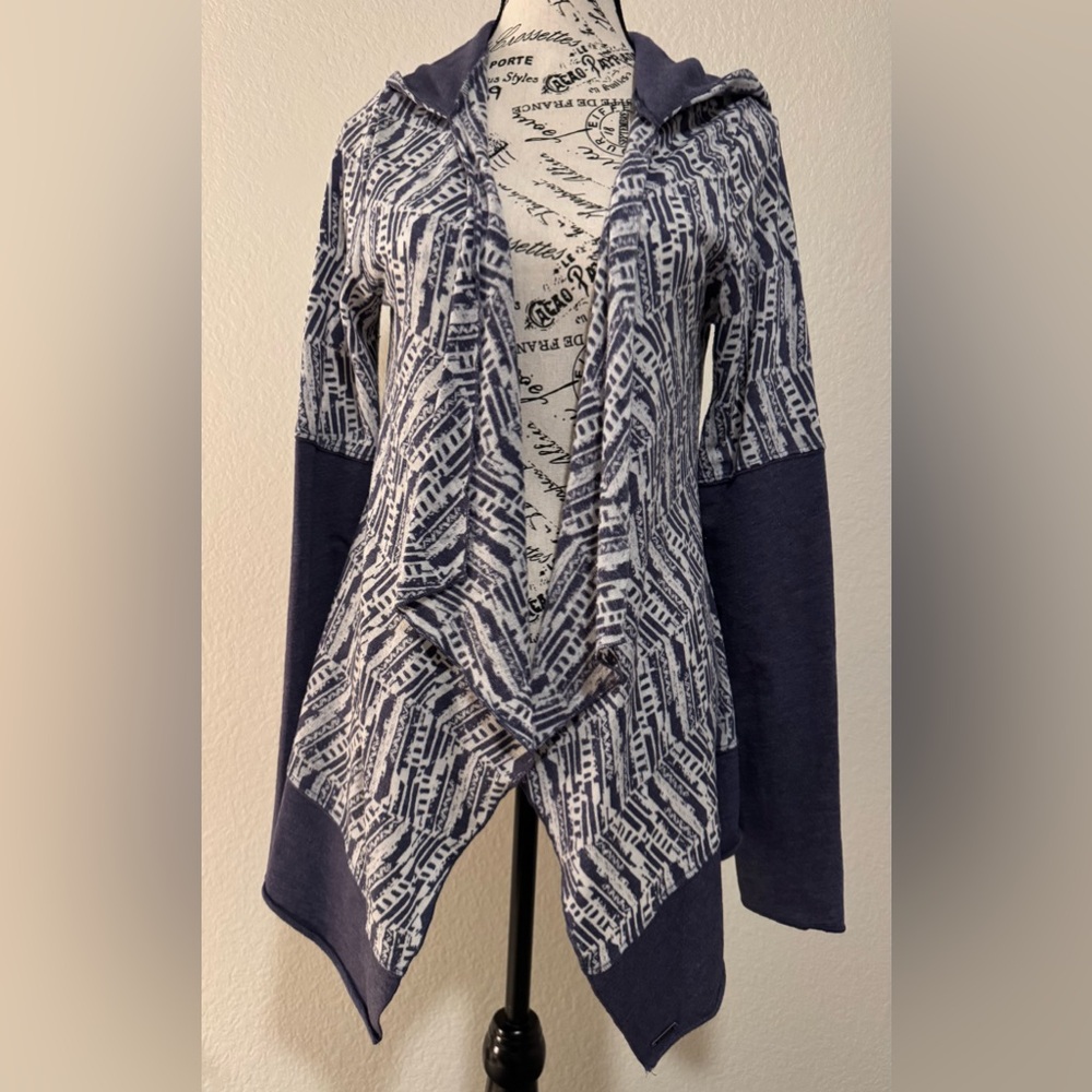 Prana Purple and Cream Knit Sweater Hood Cardigan